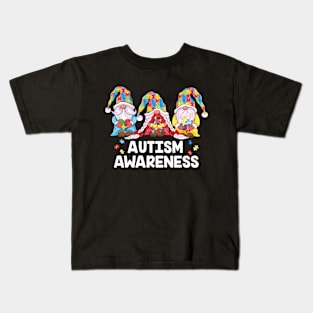 Cute Gnomes Holding Puzzle & ribbon Support Cute Gnomes Holding Puzzle & ribbon Support Autism Awareness Kids T-Shirt